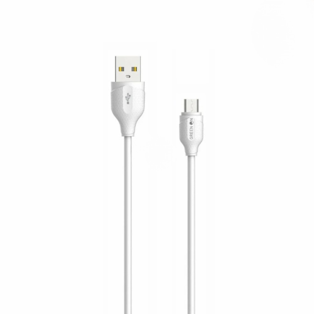 Καλώδιο USB σε Micro GREEN ON 2.1A 3 Μέτρα - Λευκό