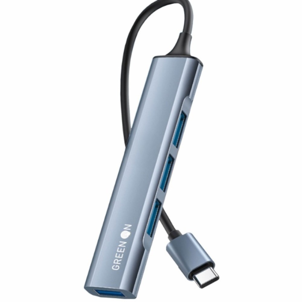Green on Hub 4 Θυρών (USB 3.0 X 1/ USB 2.0 X 3)  με Σύνδεση USB-C - Γκρι