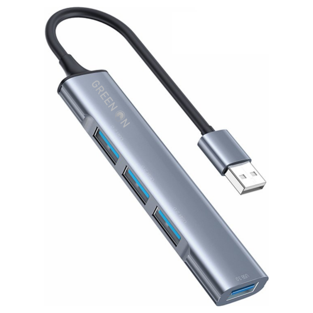 Green on Hub 4 Θυρών (USB 3.0 X 1/ USB 2.0 X 3)  με Σύνδεση USB-A - Γκρι