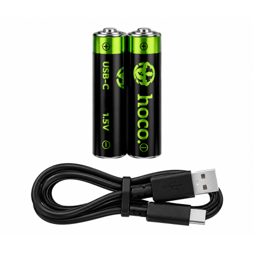 Hoco Επαναφορτιζόμενες Μπαταρίες ΑΑA 1200mAh 2/BLISTER με Καλώδιο USB-A σε TYPE-C - Μαύρες