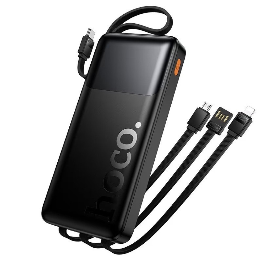 Hoco J156 Power Bank 10000 mAh με Ενσωματωμένα Καλώδια Type C / Lightning / USB-A PD 20W QC3.0 22.5W - Μαύρο