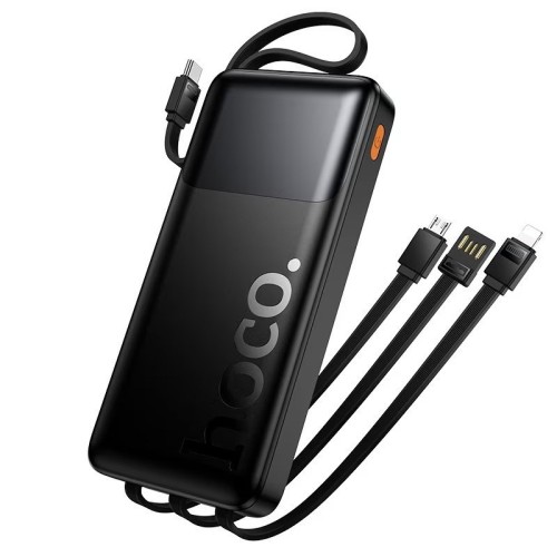Hoco J156 Power Bank 10000 mAh με Ενσωματωμένα Καλώδια Type C / Lightning / USB-A PD 20W QC3.0 22.5W - Μαύρο