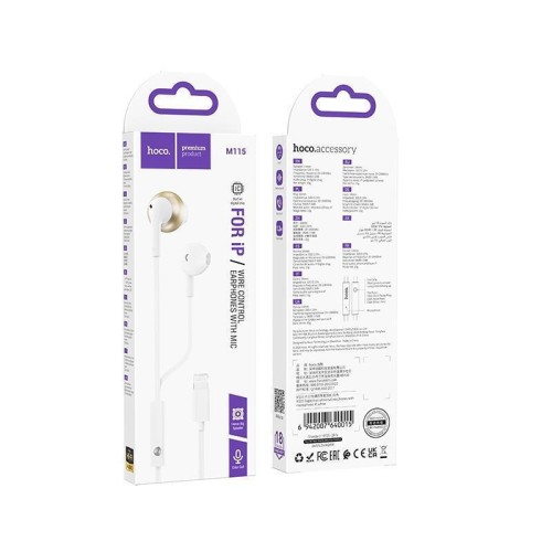 Hoco M115 Ακουστικά Handsfree με Βύσμα Lightning - Λευκό