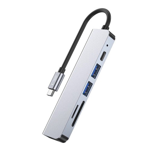 Tech Protect Hub V4 USB-C 6 σε 1 με USB 3.0 / USB 2.0 / USB-C /  HDMI / Micro SD / TF / SD Card Reader - Γκρι