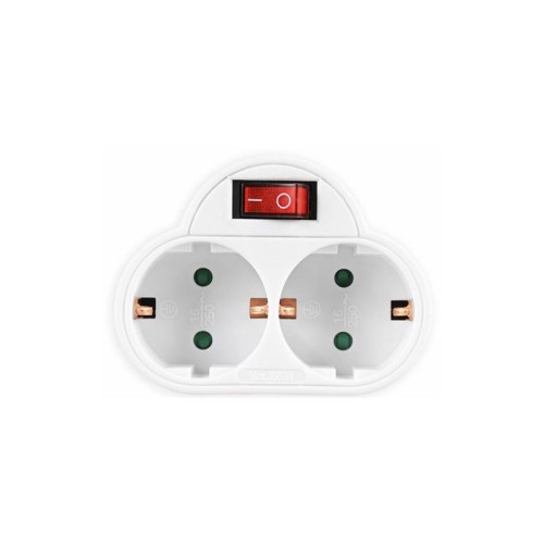 LAMTECH Διαχωριστής Πρίζα Power με 2 Πρίζες Schuko και Διακόπτη On/Off - Λευκό