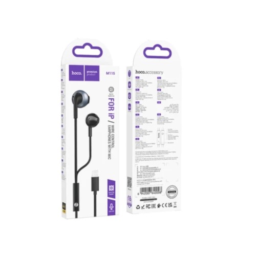 Hoco M115 Ακουστικά Handsfree με Βύσμα Lightning - Μαύρο