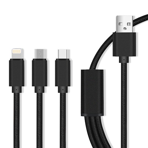 Καλώδιο MAXLIFE 3 σε 1 Micro Usb / Type C / Lightning Fast Charge 2.1A - Μαύρο