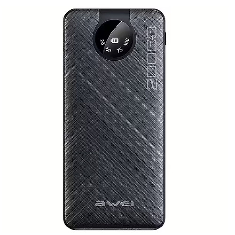 Awei Power Bank 20000 mAh με Ενσωματωμένα Καλώδια Type C / Lightning / Micro / USB-A 2A - Μαύρο