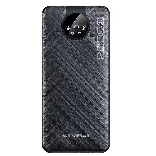 Awei Power Bank 20000 mAh με Ενσωματωμένα Καλώδια Type C / Lightning / Micro / USB-A 2A - Μαύρο