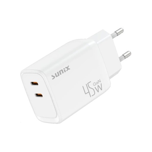 Sunix Φορτιστής Τοίχου με 2x Type-C PD 45W - Λευκό