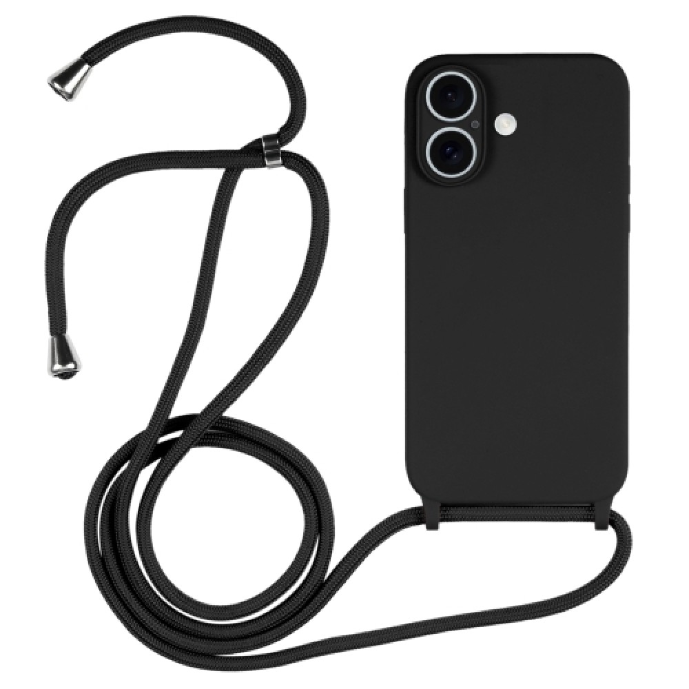 Θήκη Σιλικόνης GREEN ON με Κορδόνι Κολιέ για iPhone 16 - Μαύρο