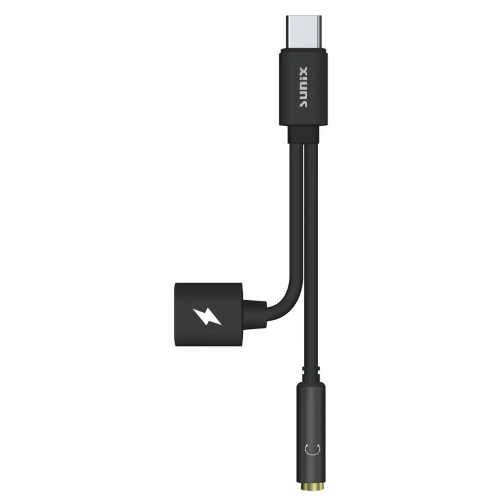 Sunix Αντάπτορας Type C (Αρσενικό) σε mini Jack Ακουστικών 3.5 mm και Type C (Θηλυκό) - Μαύρο