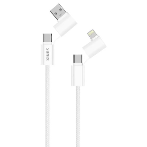 Sunix Υφασμάτινο Καλώδιο 4 σε 1 Type C - Lightning - Type C - USB A 1.2 Μέτρα - Άσπρο