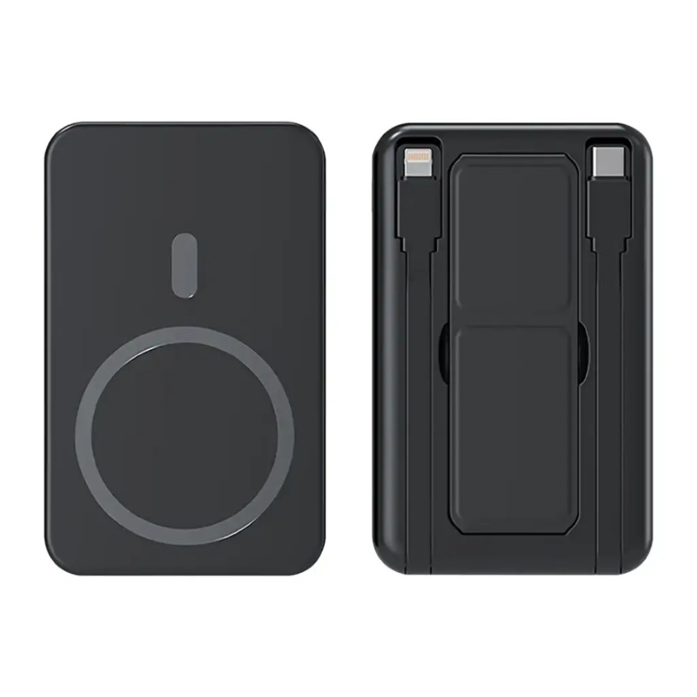 Sunix MagSafe Ασύρματο Powerbank 10000mAh με Ενσωματωμένα Καλώδια Type C / Lighting και Βάση Στήριξης 22.5W - Μαύρο