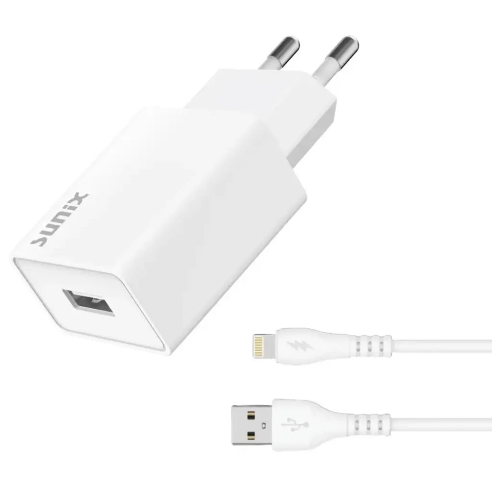 Sunix Σετ Φορτιστής Σπιτιού με Καλώδιο USB-A σε Lighting 2.1A - Λευκό