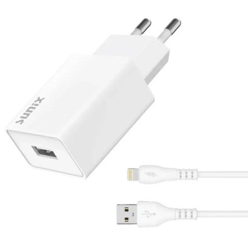 Sunix Σετ Φορτιστής Σπιτιού με Καλώδιο USB-A σε Lighting 2.1A - Λευκό