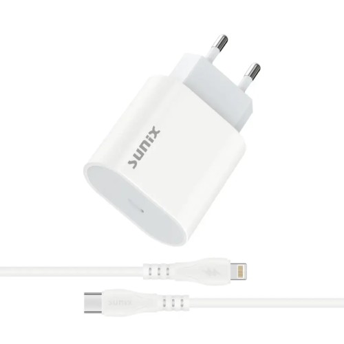 Sunix Σετ Φορτιστής Σπιτιού με Καλώδιο USB-C σε Lightning 20W - Λευκό