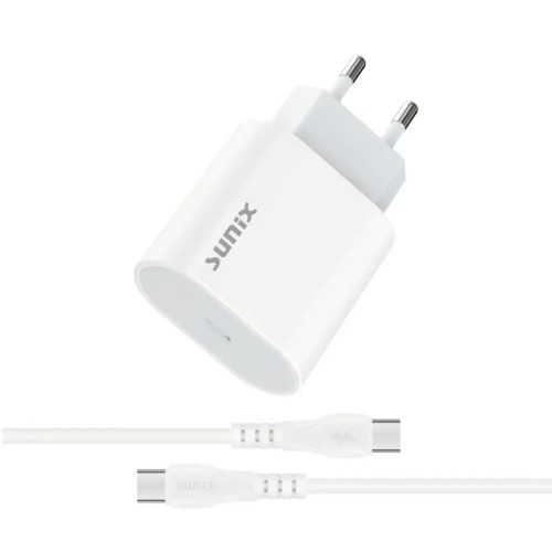 Sunix Σετ Φορτιστής Σπιτιού με Καλώδιο USB-C σε USB-C 20W - Λευκό