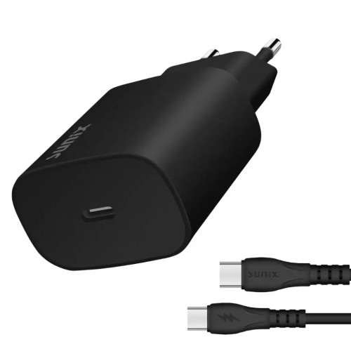 Sunix Σετ Φορτιστής Σπιτιού με Καλώδιο USB-C σε USB-C 25W - Μαύρο