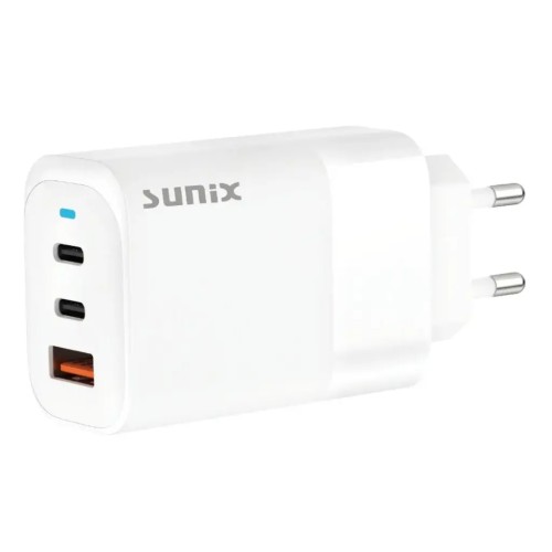 Sunix Φορτιστής Τοίχου με 2x Type-C και USB-A PD 65W - Λευκό