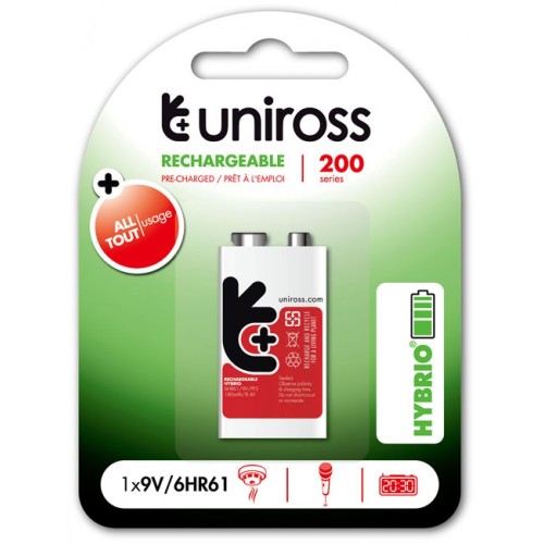 Επαναφορτιζόμενη Μπαταρία Uniross 9V NiMH 200mAh