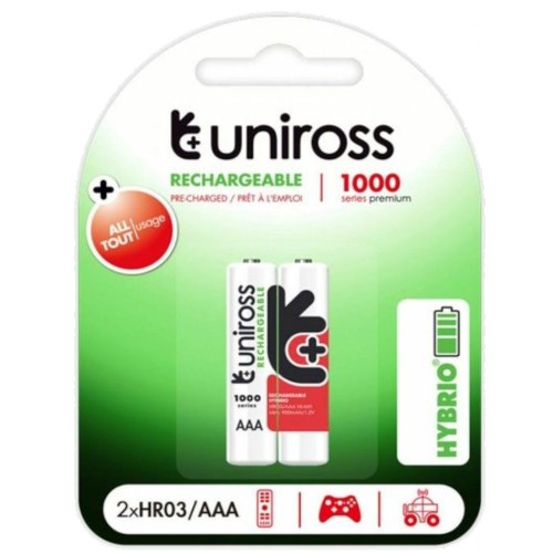 Επαναφορτιζόμενες Μπαταρίες Uniross HR03/AAA NiMH 1000mAh 2 τμχ