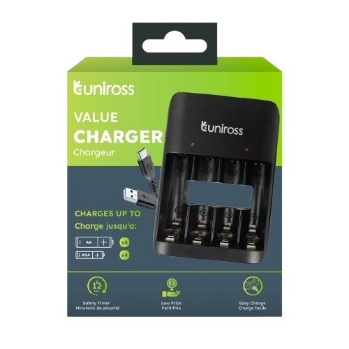 Uniross Φορτιστής USB COMPACT με 4 Κανάλια Φόρτισης για Επαναφορτιζόμενες Μπαταρίες NiMh ΑΑ/ΑΑΑ UCU010