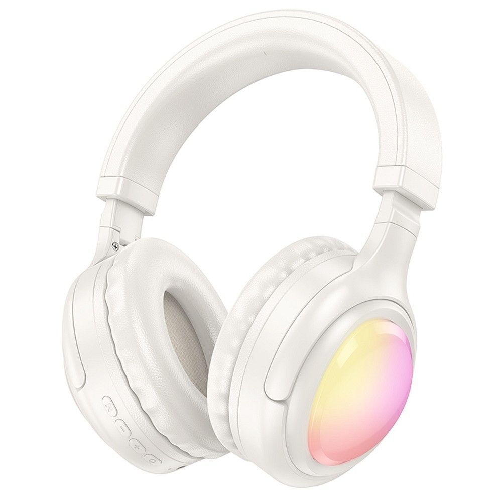 Hoco W48 Ασύρματα / Ενσύρματα Over Ear Ακουστικά με 46 ώρες Λειτουργία και RGB Φωτισμό - Λευκό