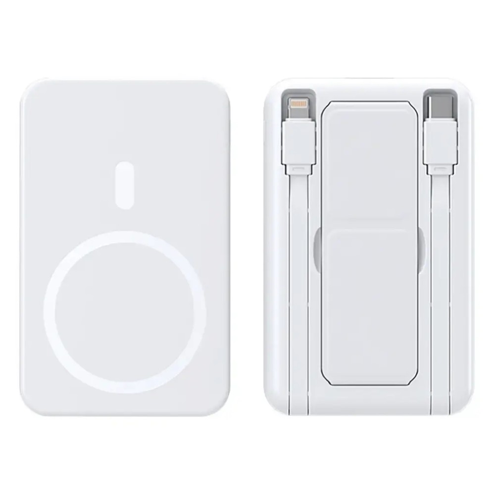 Sunix MagSafe Ασύρματο Powerbank 10000mAh με Ενσωματωμένα Καλώδια Type C / Lighting και Βάση Στήριξης 22.5W - Λευκό