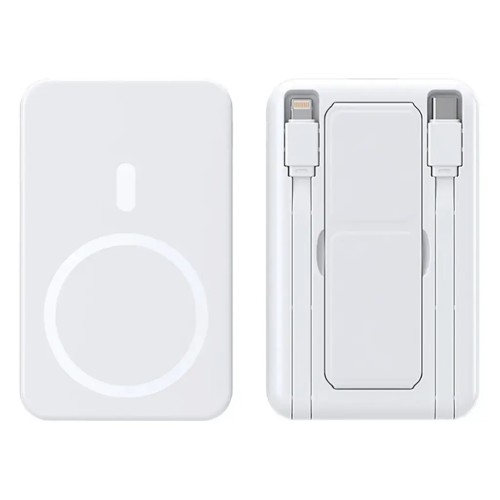 Sunix MagSafe Ασύρματο Powerbank 10000mAh με Ενσωματωμένα Καλώδια Type C / Lighting και Βάση Στήριξης 22.5W - Λευκό