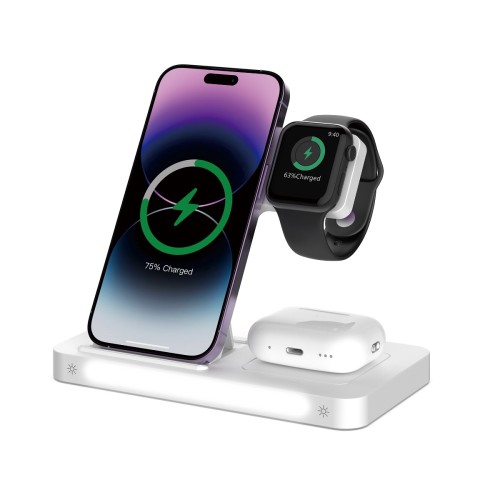 Devia Ασύρματη Βάση με Λάμπα 3 σε 1 για iPhone / Airpods / Apple Watch 15W - Λευκό