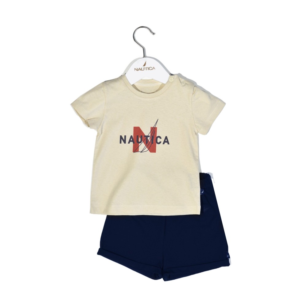 Design 14 Σετ T-Shirt & Shorts Jersey Beige/Navy 68cm 3-6 μηνών