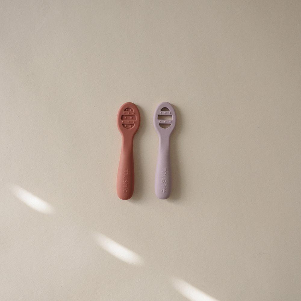 Σετ 2 Εκπαιδευτικά Κουταλάκια Σιλικόνης Rose/Soft Lilac - 2 Pack - Mushie