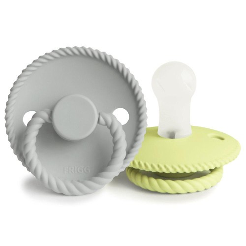 Σετ 2 Πιπίλες Σιλικόνης FRIGG Rope Silver Gray/Green Tea 0-6 Μηνών