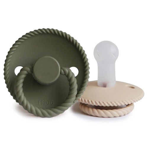 Σετ 2 Πιπίλες Σιλικόνης FRIGG Rope Olive/Croissant 6-18 Μηνών